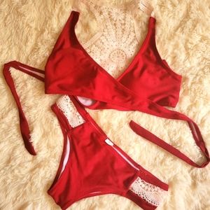 Small Burgundy Crochet Bathing Suit